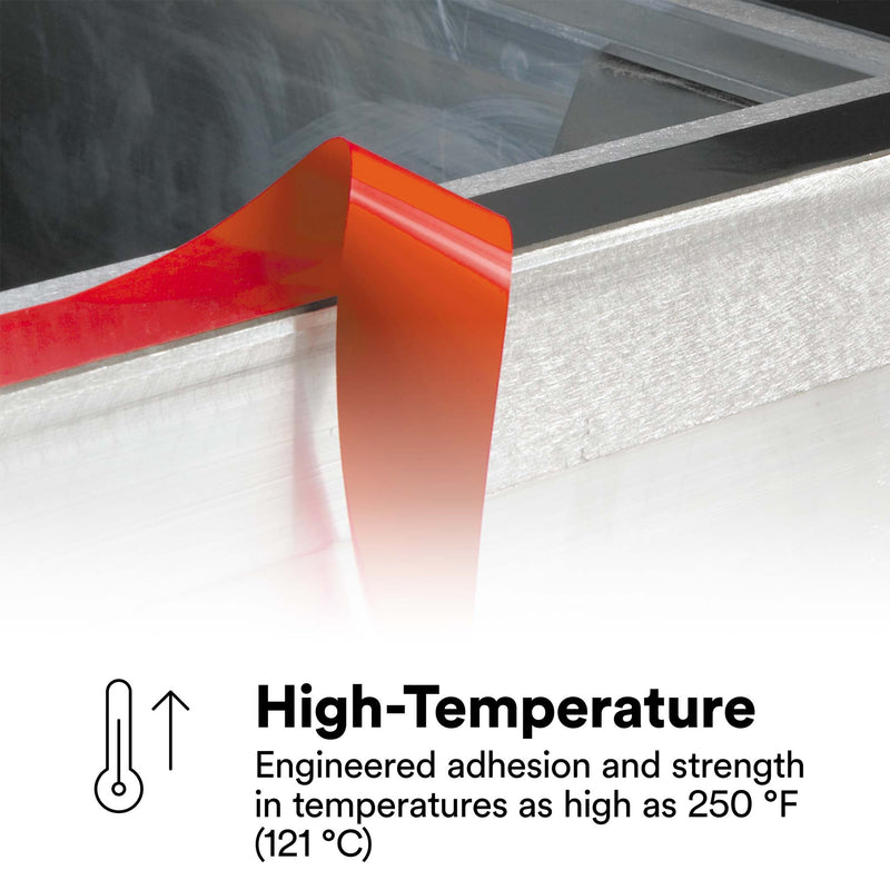 3M LVO VHB tape applied to the edge of a surface. Engineered adhesion and strength in temperatures as high as 250°F.