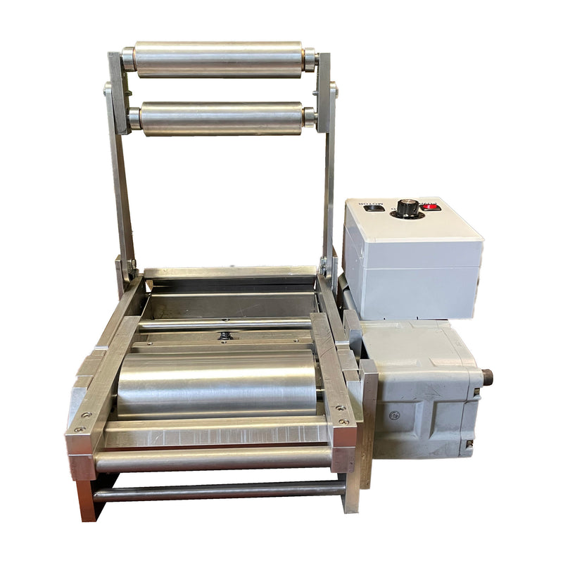 Front view of cold glue roll coater with 7" rollers - rollers raised